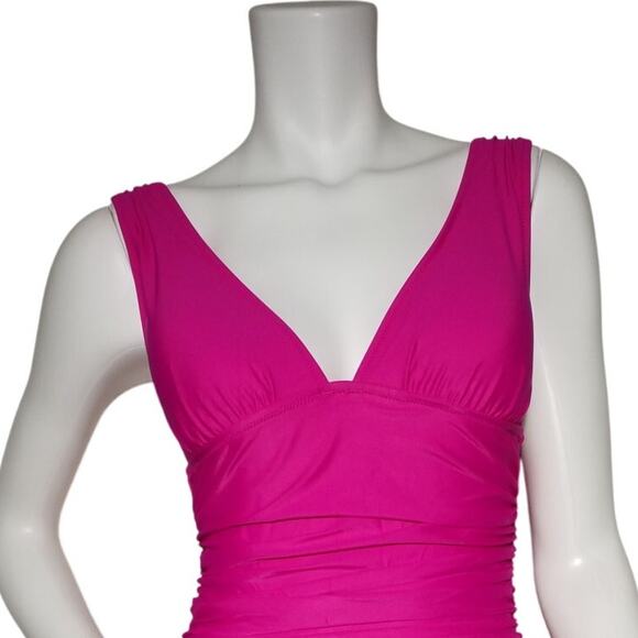 J Crew Womens Ruched V Neck One Piece Size 12 Low Cut Leg High Rise Back Pink - Picture 2 of 7